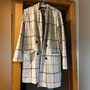 Maurices Checkered Trench Coat in Cream and Black